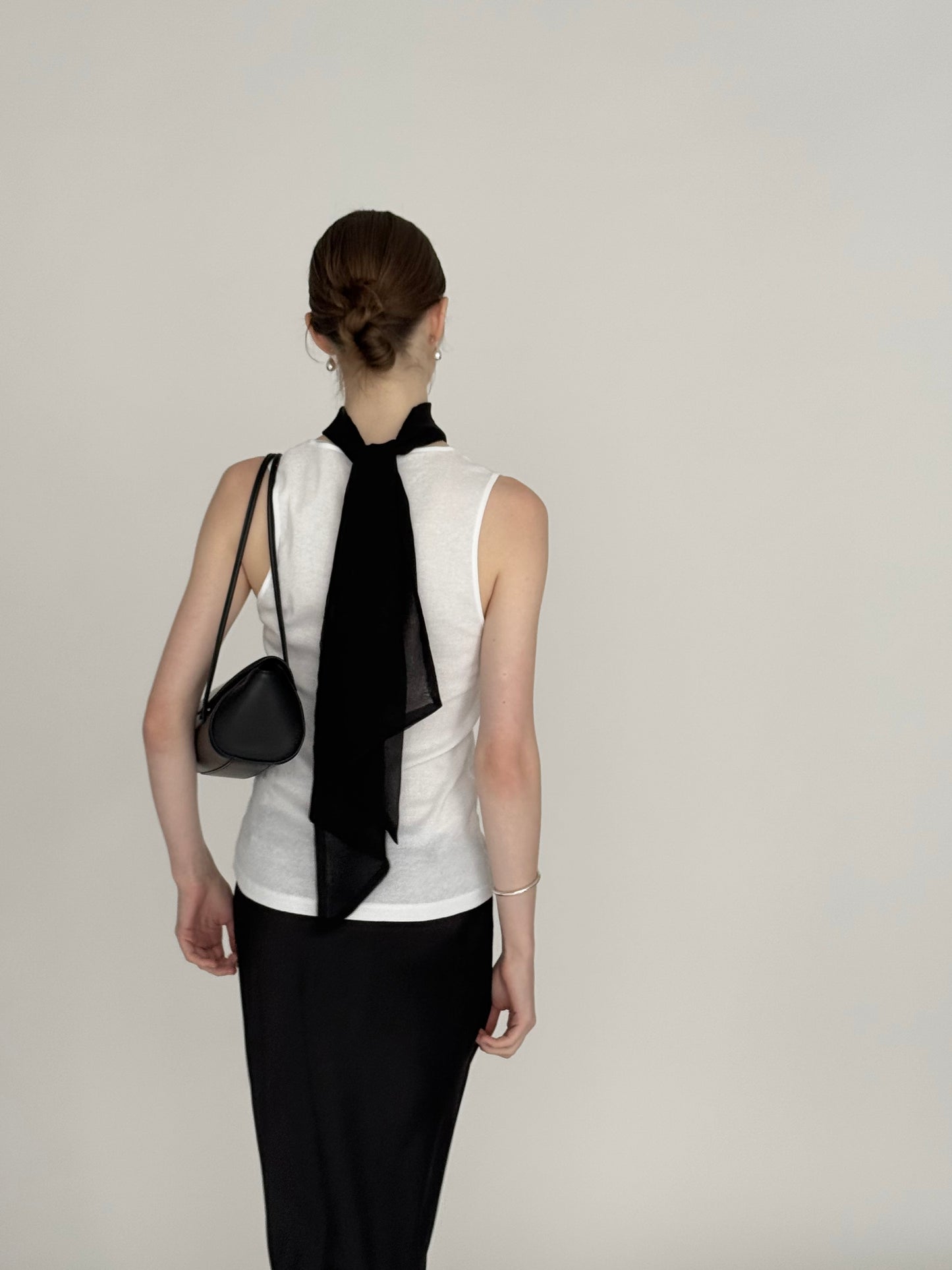 silky long scarf ( black )