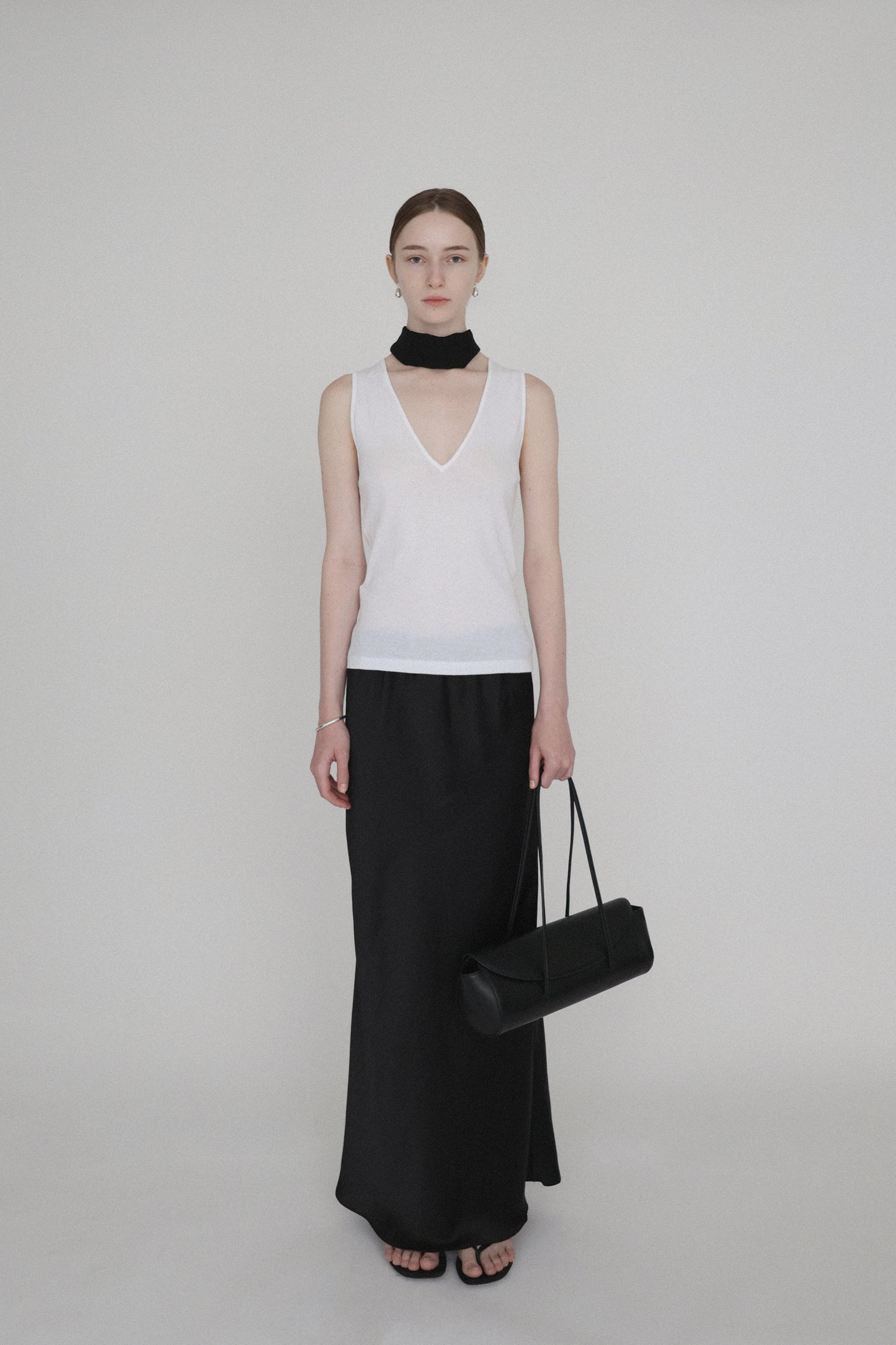 silky long scarf ( black )