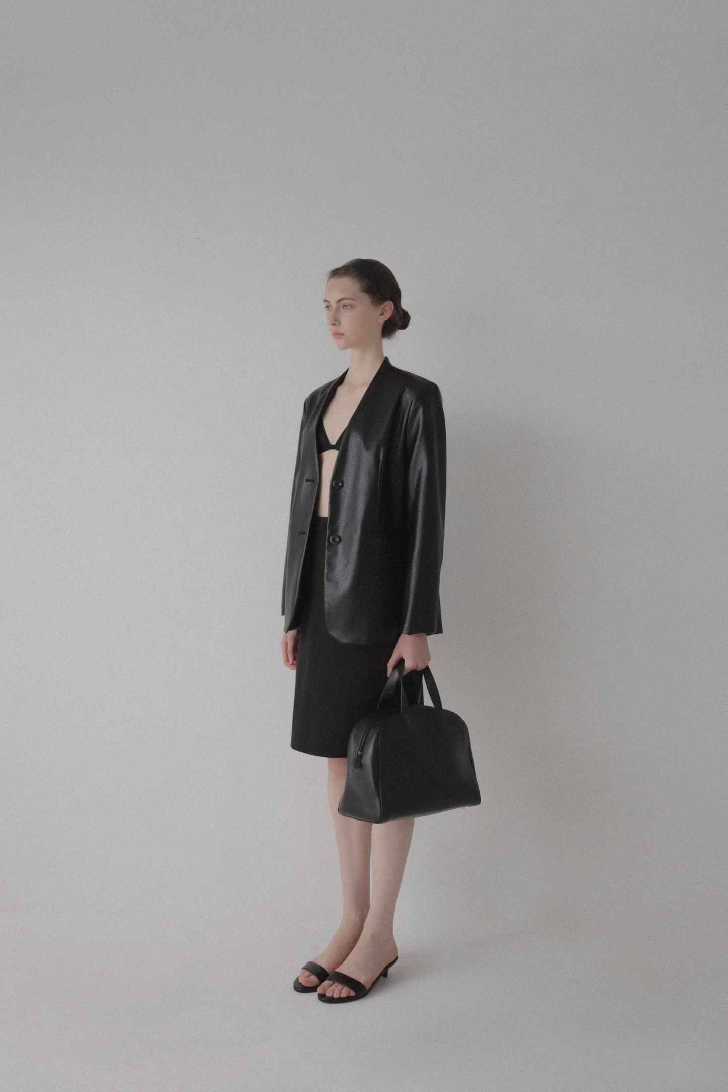 nocollar leather jacket