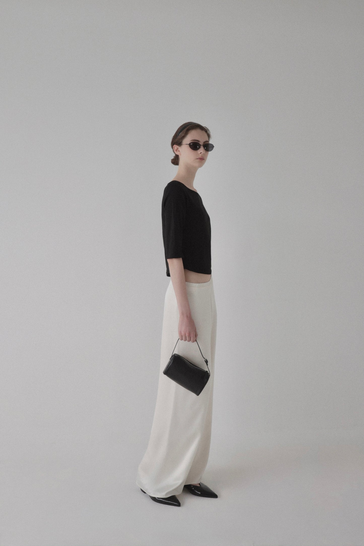 satin semi wide pants