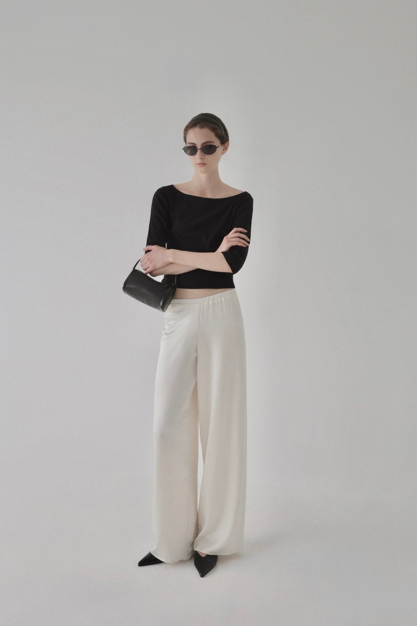 satin semi wide pants