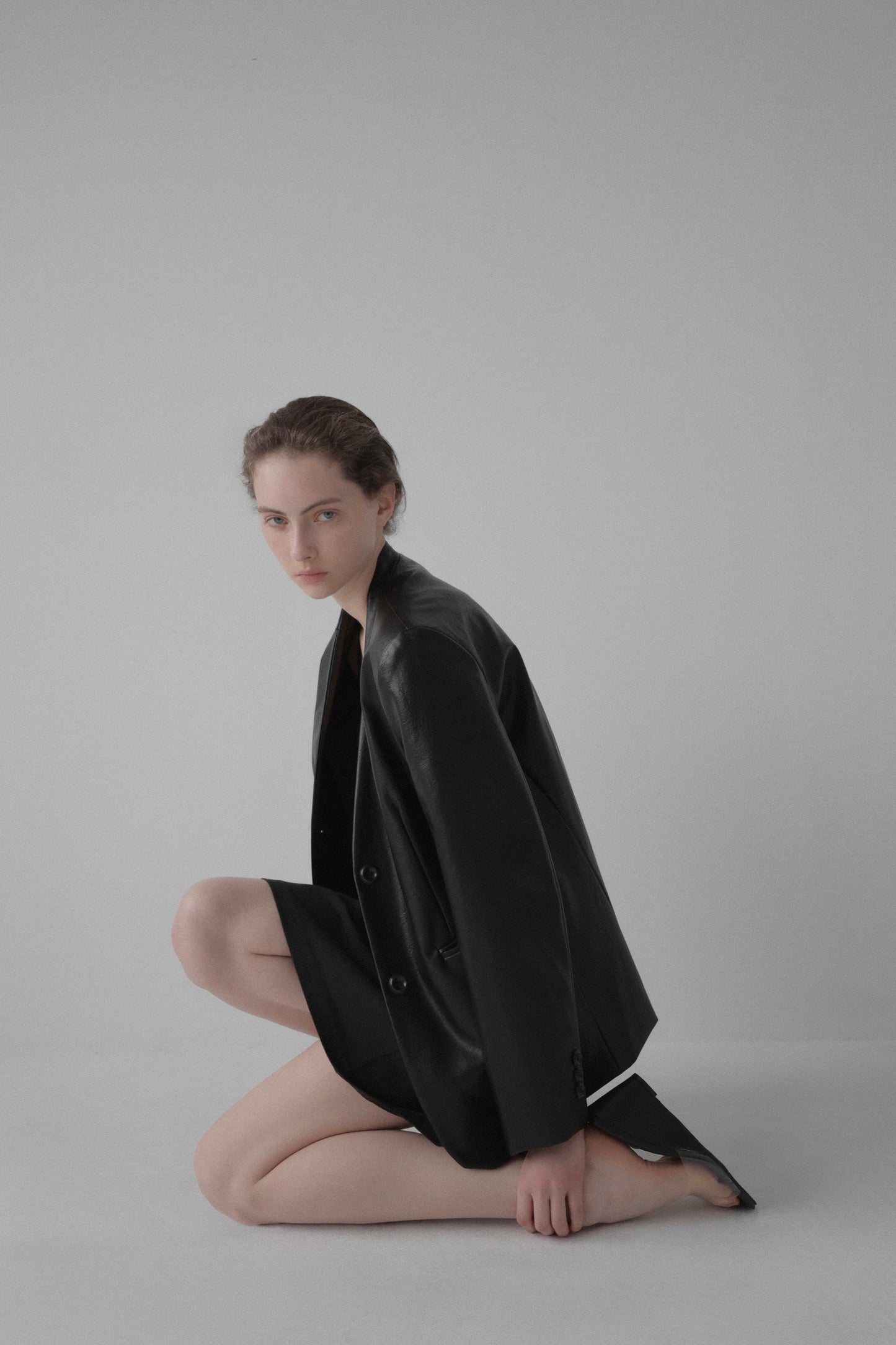 nocollar leather jacket