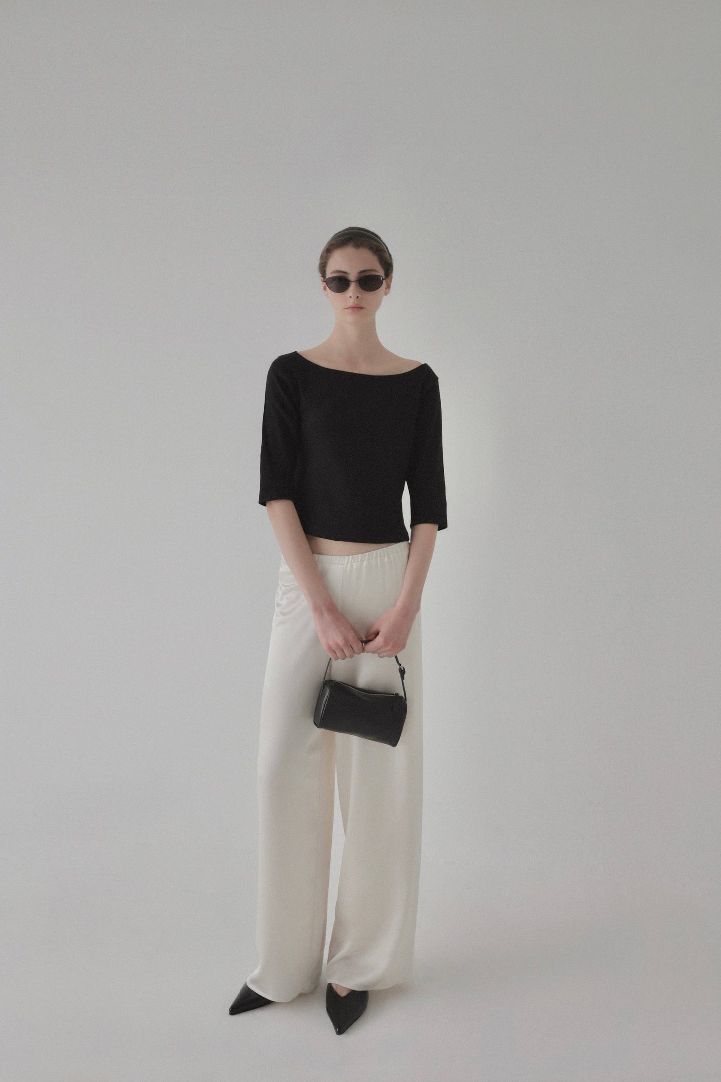 satin semi wide pants